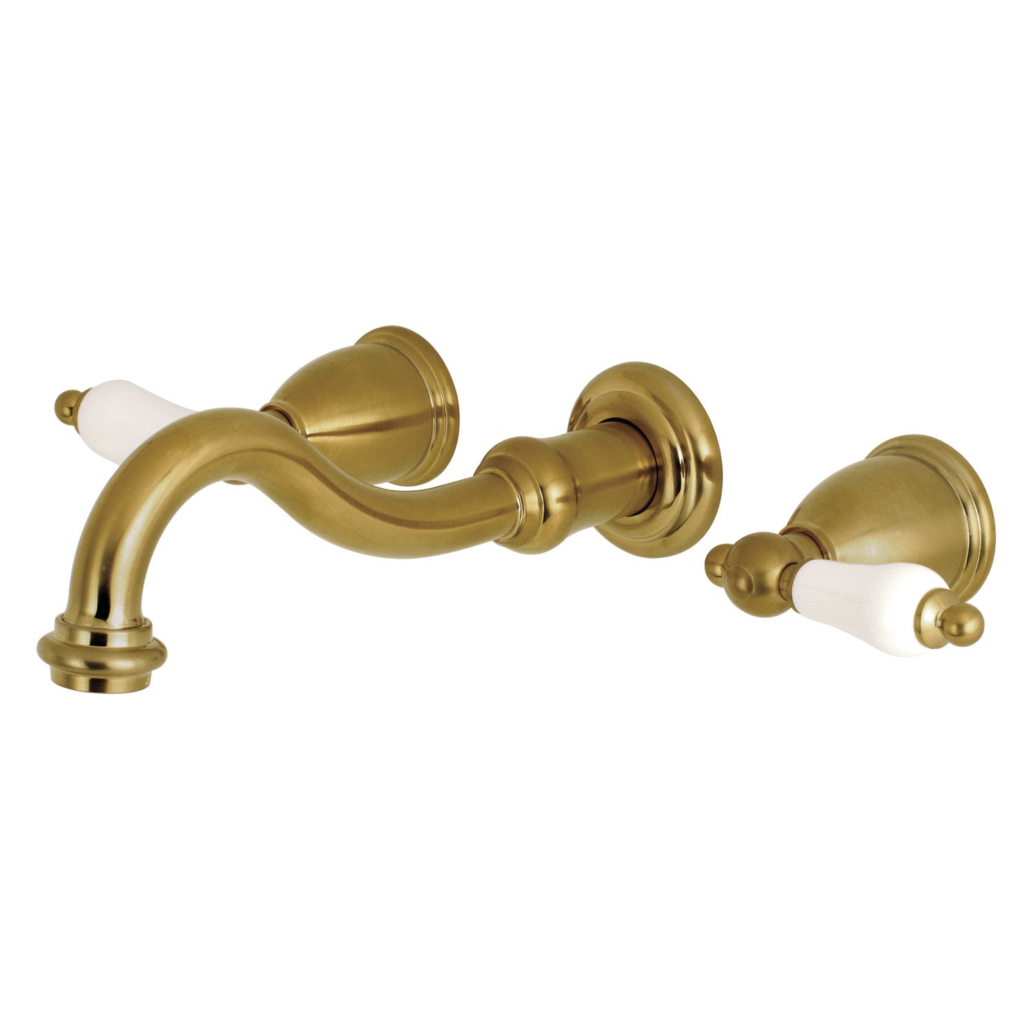 Kingston Heirloom KS3127PL - Vintage Double-Handle 3-Hole Wall Mount Bathroom Faucet, Brushed Brass — image 1